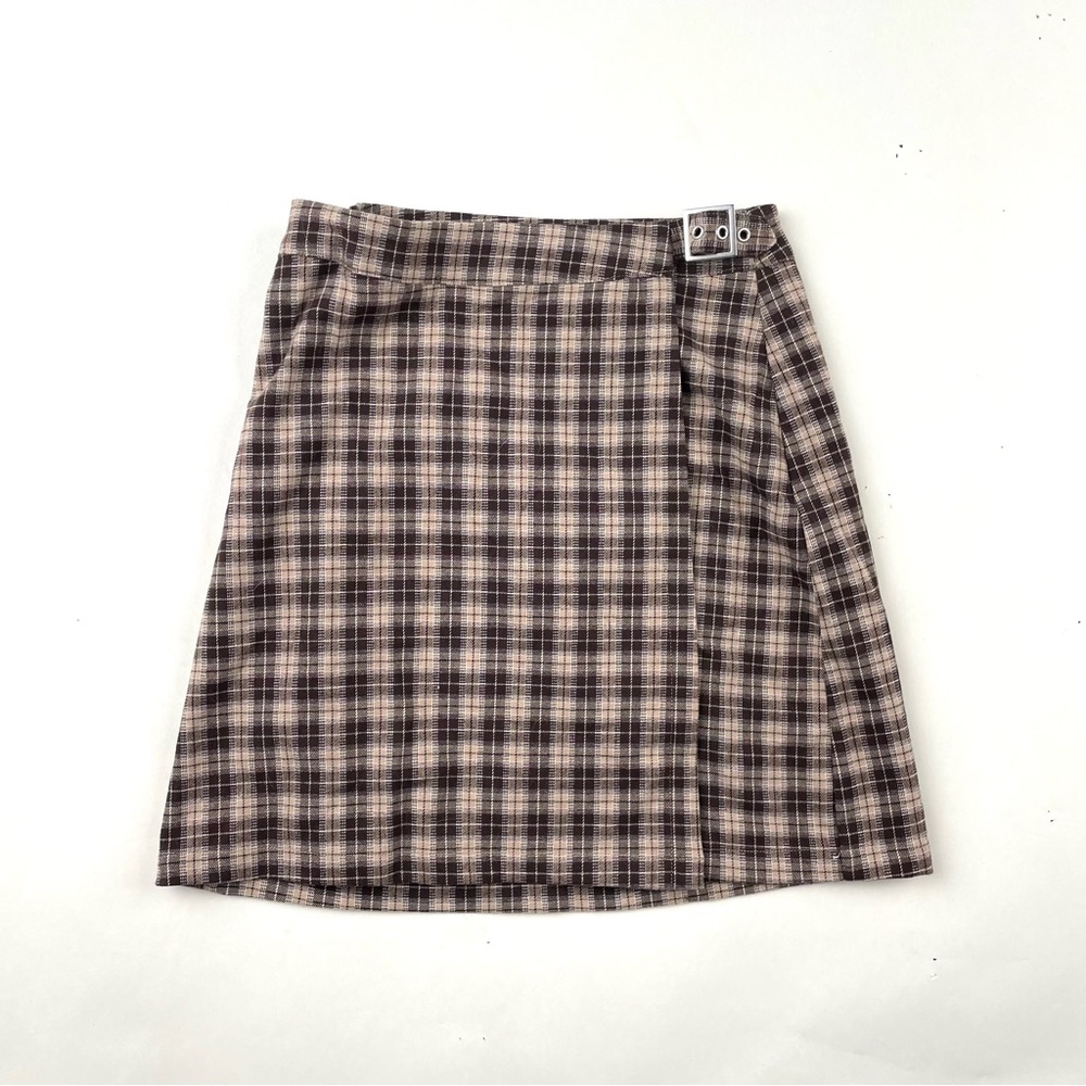 Twik Checkered A-Line Skirt with Buckle